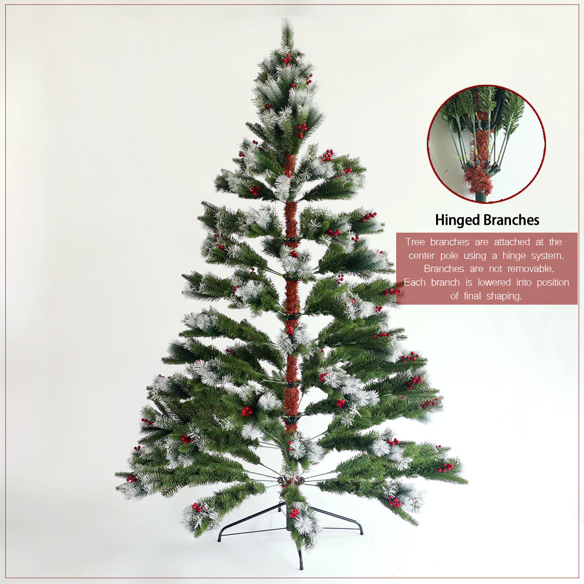 Artificial Christmas Tree Flocked Pine Needle Tree with Cones Red