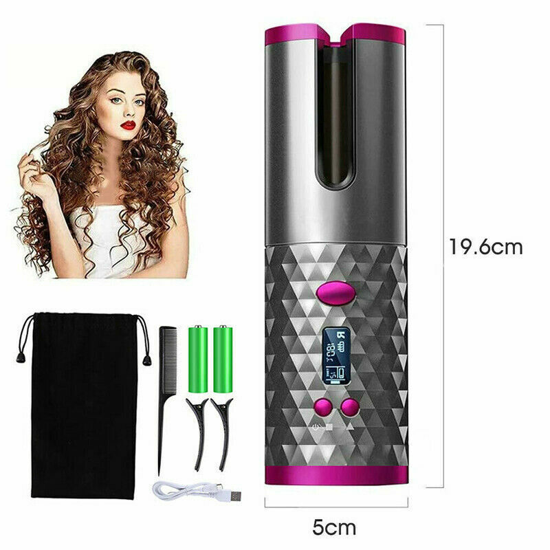 Hair Curler LCD Cordless Auto Rotating Waver Curling Iron Ceramic