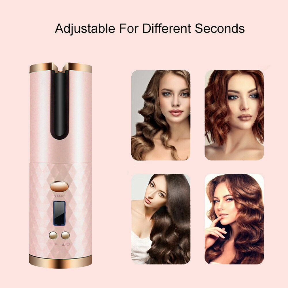 Hair Curler LCD Cordless Auto Rotating Waver Curling Iron Ceramic