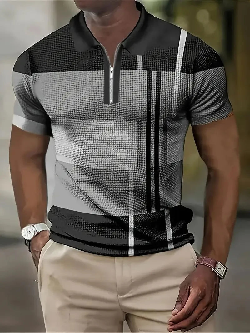 Men's Polo Shirt Fashion Dot Print T Shirt,Zip Polo Shirt Retro Casual Short Sleeve Summer Streetwear Men's Casual Plus Size