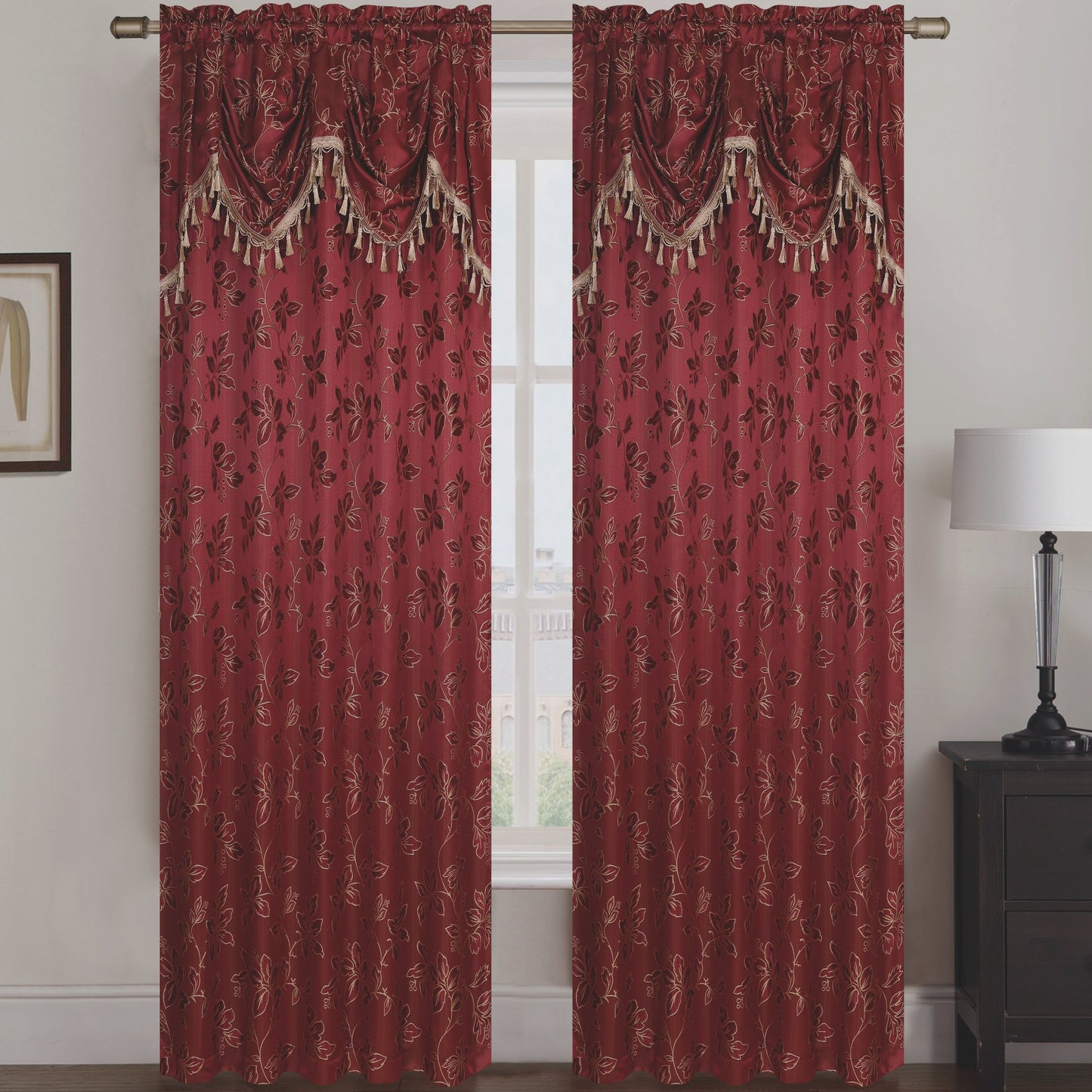 Shelly Jacquard Rod Pocket Panel with Attached Valance Set of Two -