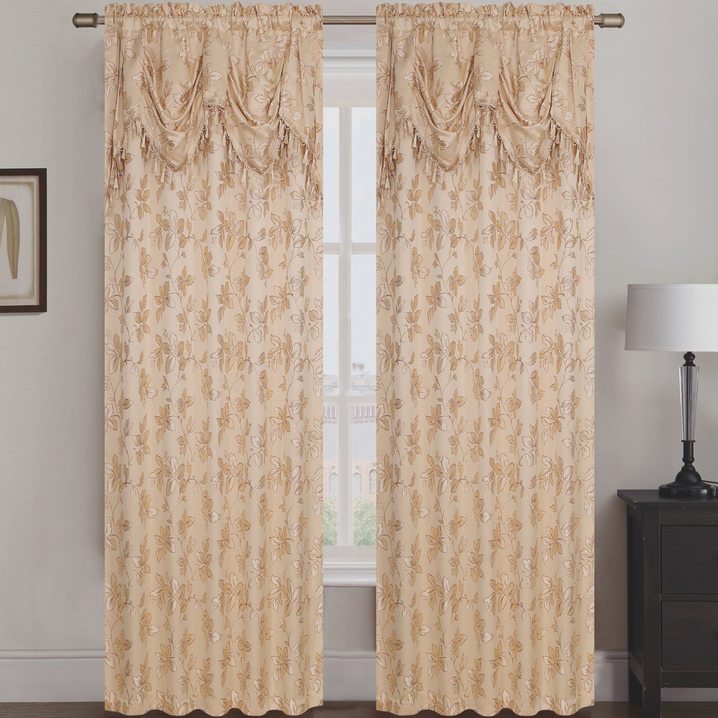 Shelly Jacquard Rod Pocket Panel with Attached Valance Set of Two -