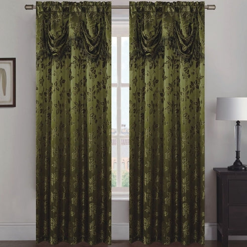 Shelly Jacquard Rod Pocket Panel with Attached Valance Set of Two -