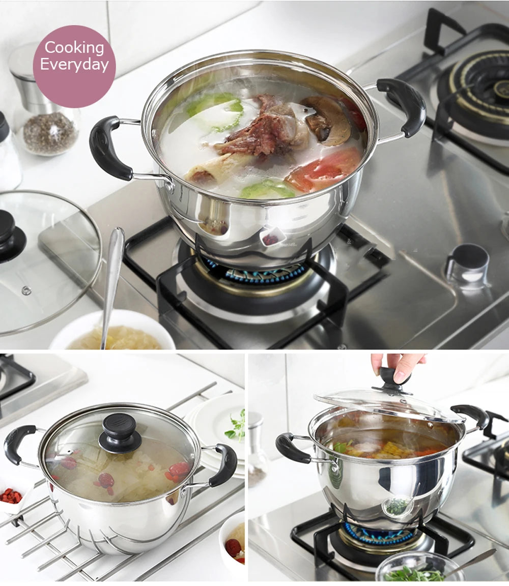 Cookware Stainless Steel Pot 1.5L-4L Double Bottom Soup Pot Nonmagnetic Cooking Multi-purpose Cookware Non-stick Pan General Use