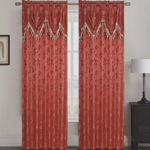 Shelly Jacquard Rod Pocket Panel with Attached Valance Set of Two -