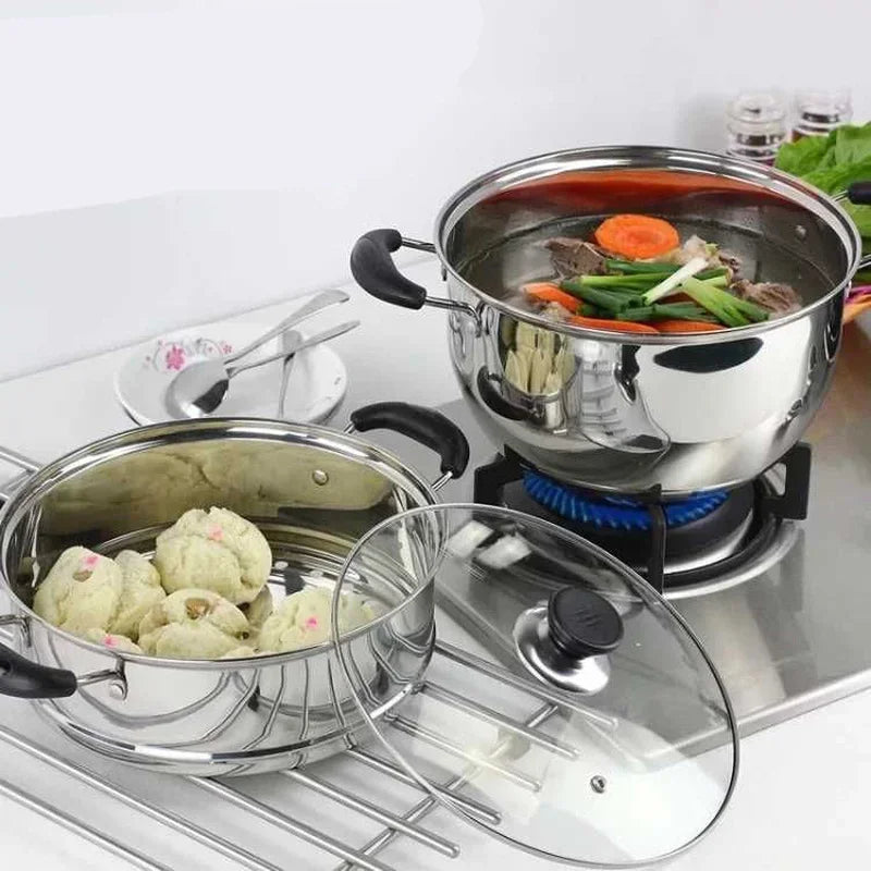 Cookware Stainless Steel Pot 1.5L-4L Double Bottom Soup Pot Nonmagnetic Cooking Multi-purpose Cookware Non-stick Pan General Use