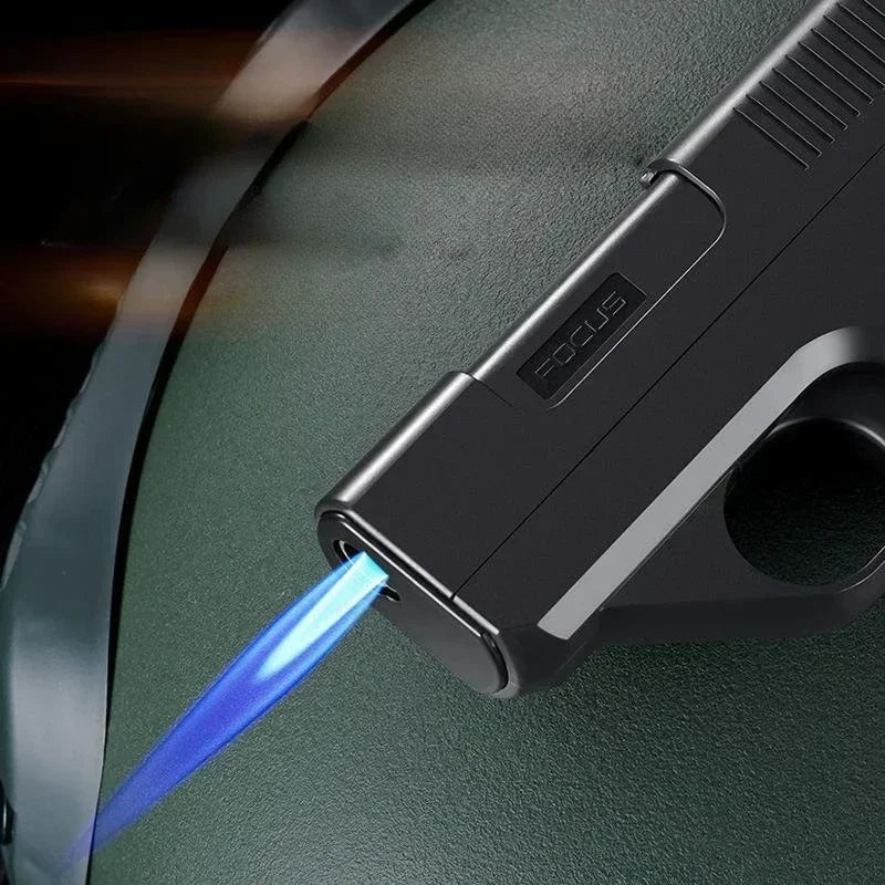 2024 New Clip Gun Type Butane Gas Lighter， Three Capacity Cigarette Holder Windproof Jet Blue Flame Lighters， Men's Gifts