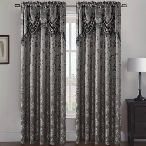 Shelly Jacquard Rod Pocket Panel with Attached Valance Set of Two -